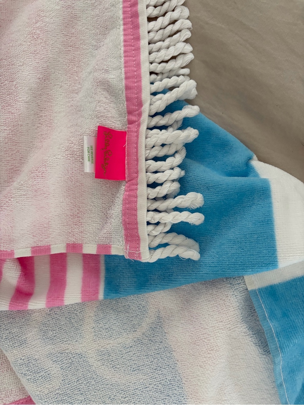 Lilly Pulitzer Pink & Blue Striped Shell Beach Towel - Picture 7 of 7